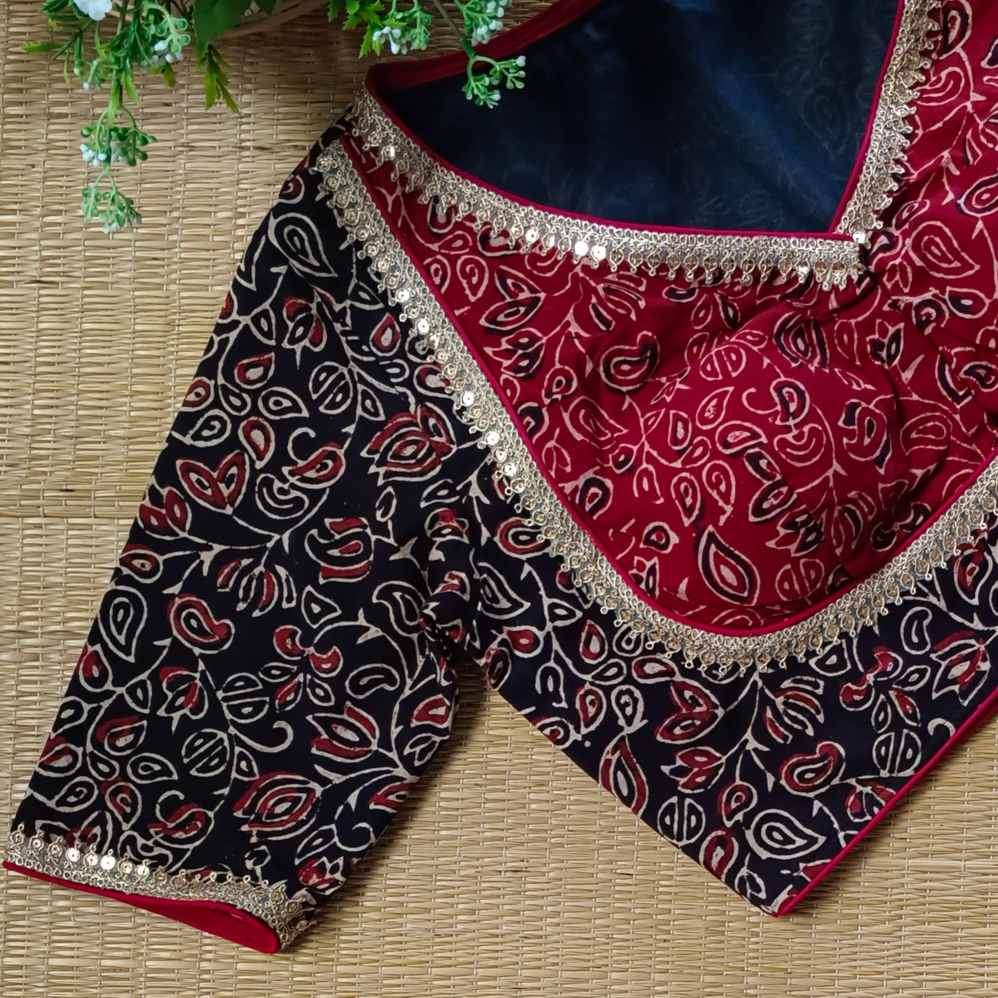 Black & Maroon Ajrak Cotton Blouse (Assorted)