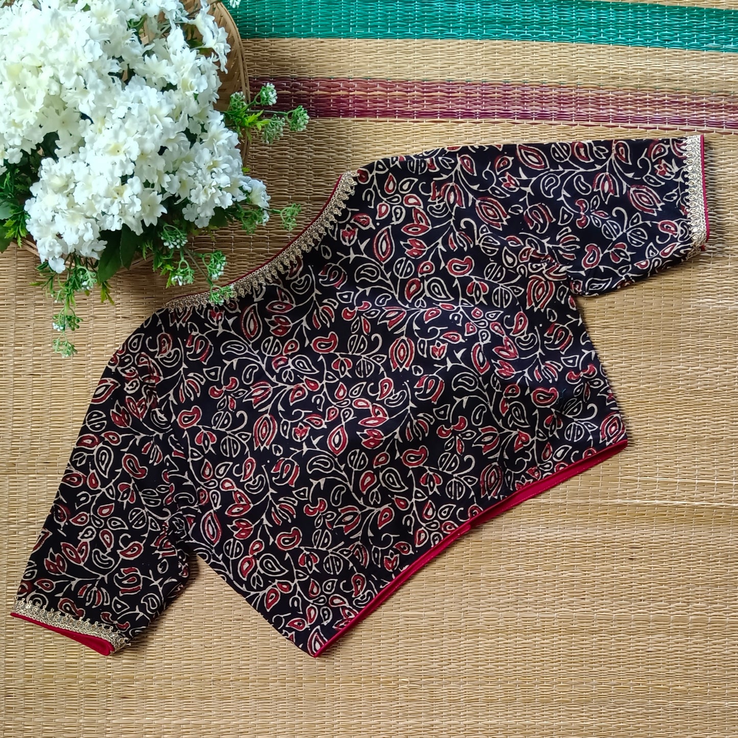 Black & Maroon Ajrak Cotton Blouse (Assorted)