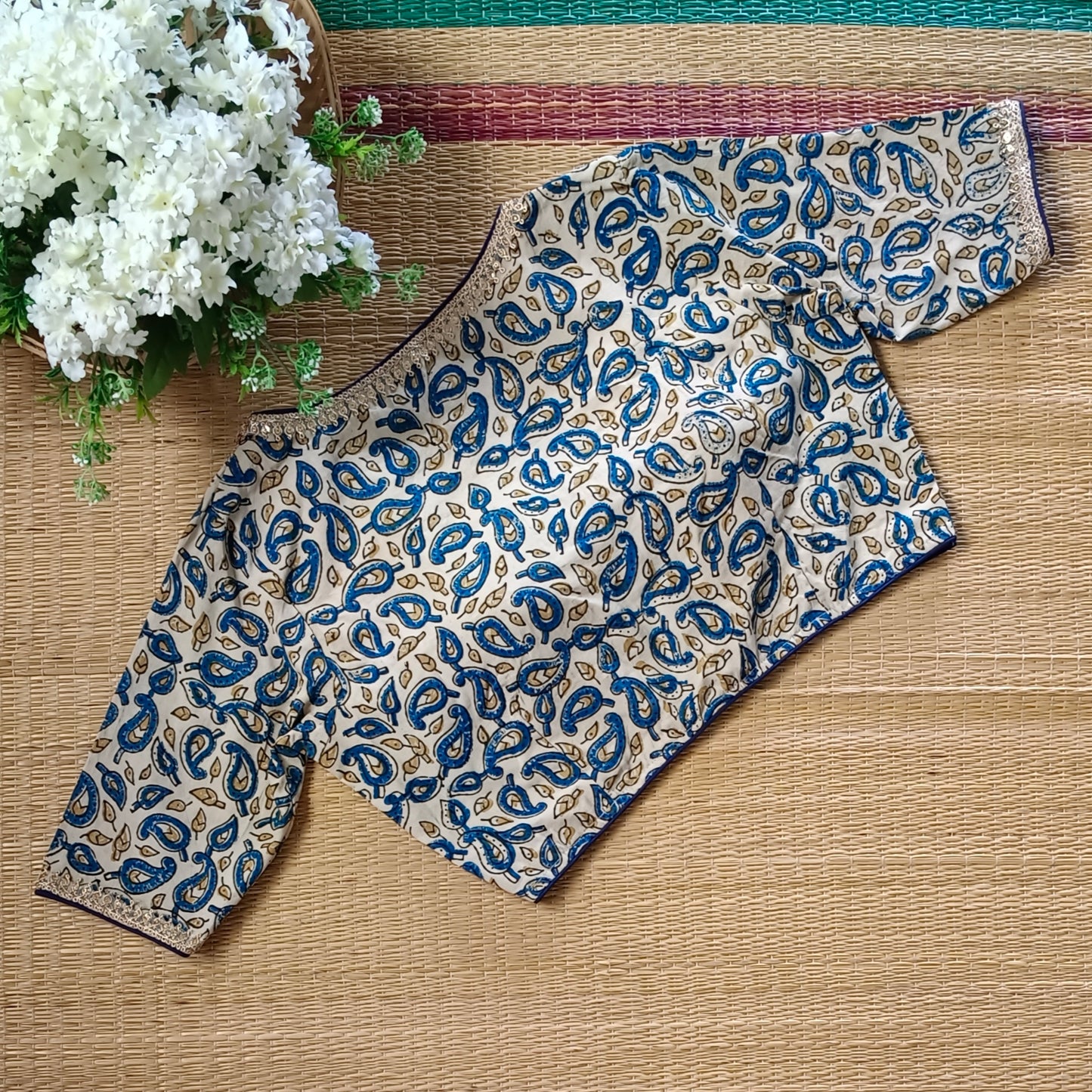 Cream & Maroon Ajrak Cotton Blouse (Assorted)