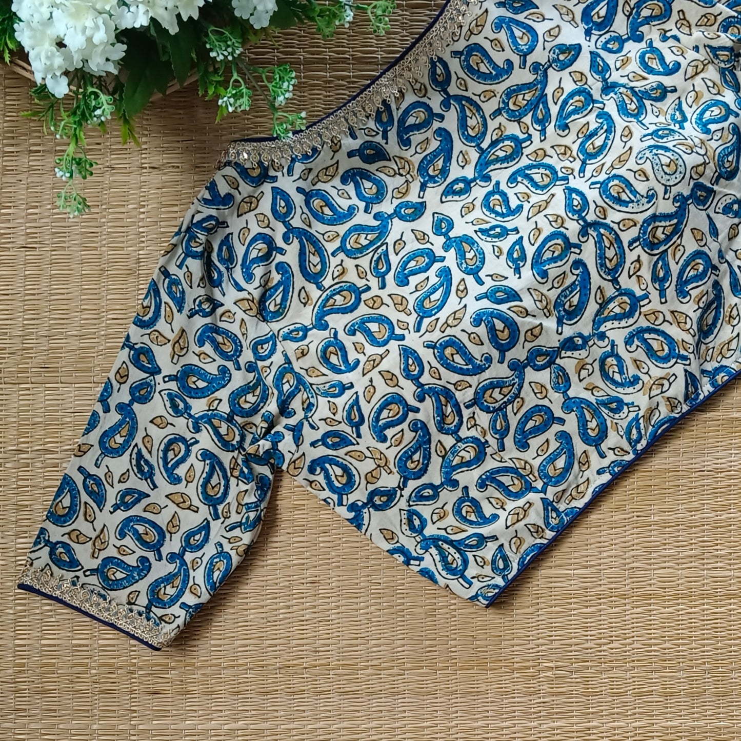 Cream & Maroon Ajrak Cotton Blouse (Assorted)