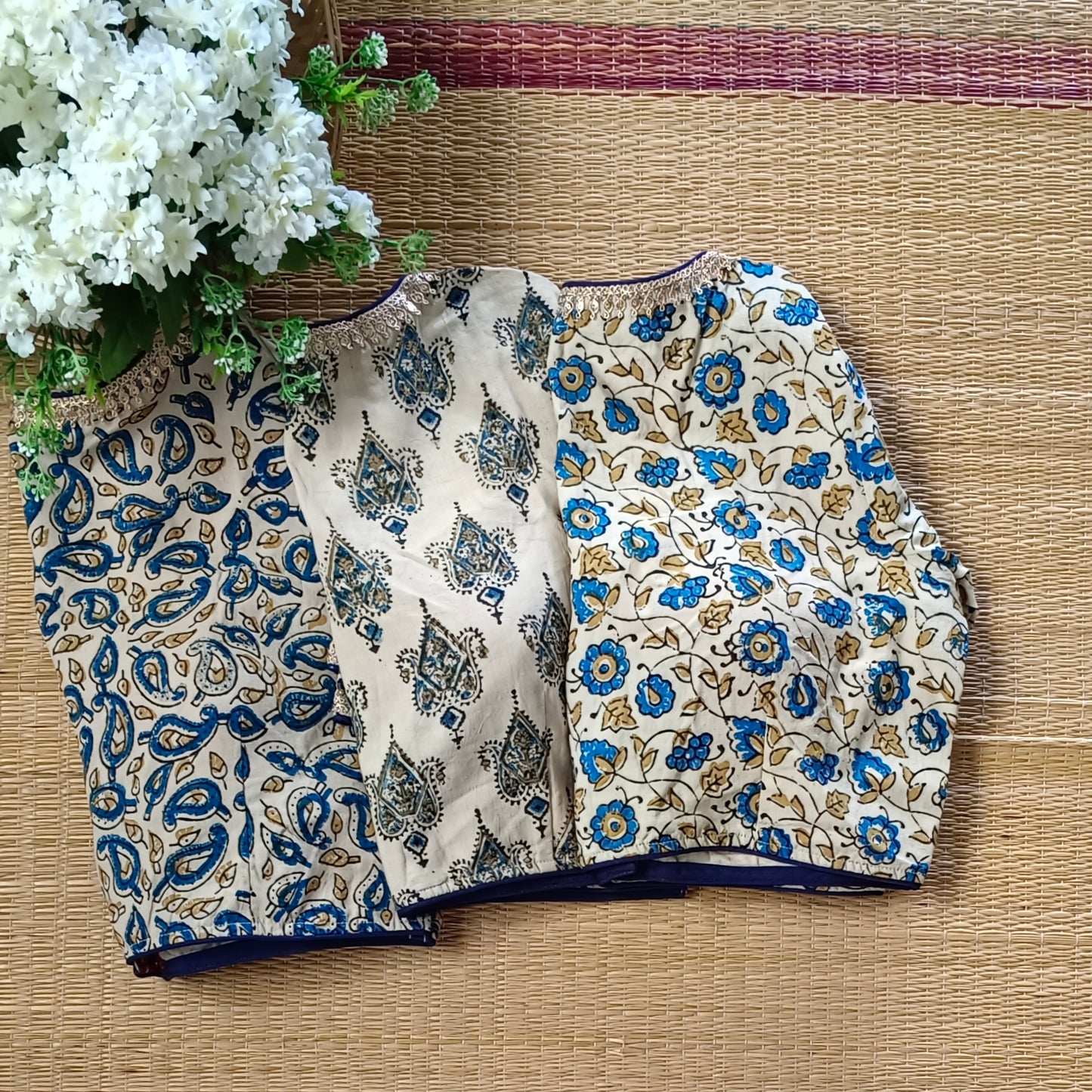 Cream & Maroon Ajrak Cotton Blouse (Assorted)