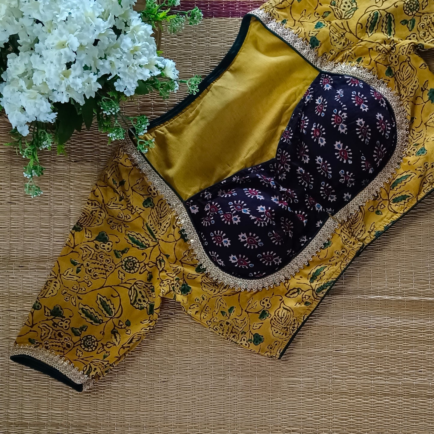 Mustard & Black Ajrak Cotton Blouse (Assorted)