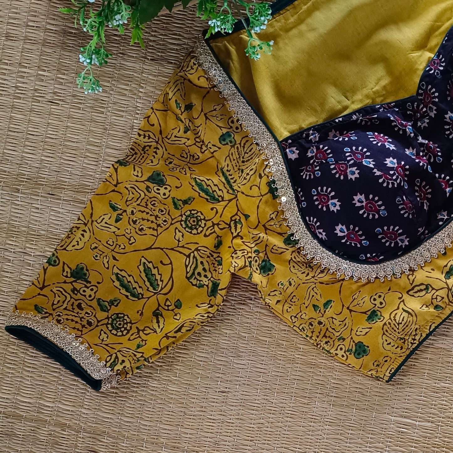 Mustard & Black Ajrak Cotton Blouse (Assorted)
