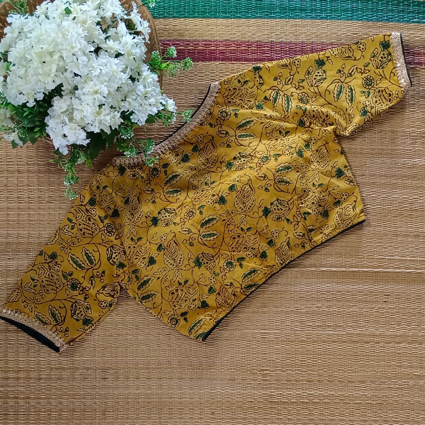 Mustard & Black Ajrak Cotton Blouse (Assorted)