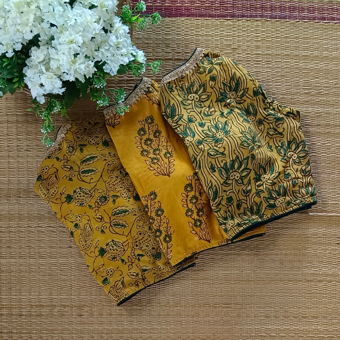 Mustard & Black Ajrak Cotton Blouse (Assorted)