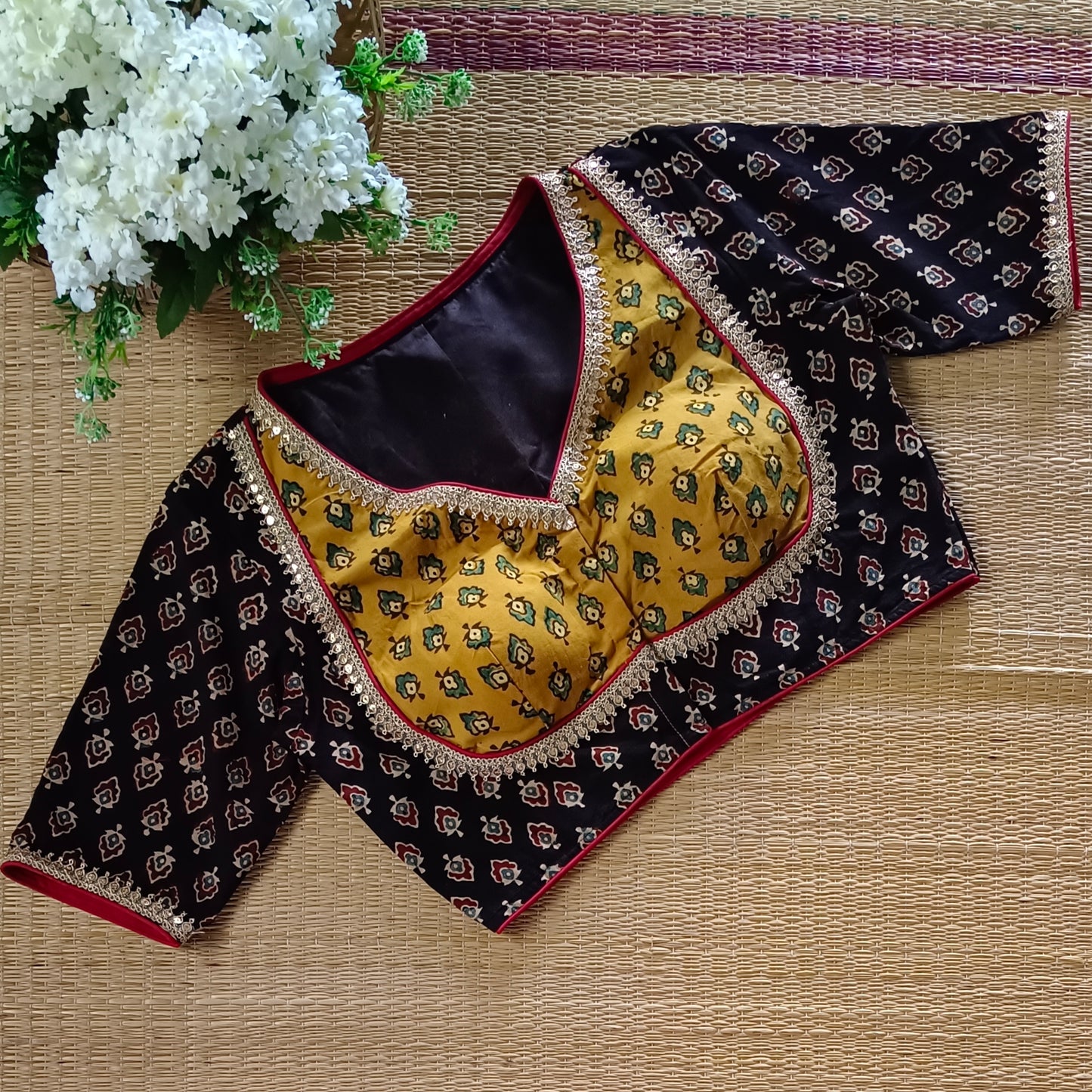 Black & Mustard Ajrak Cotton Blouse (Assorted)
