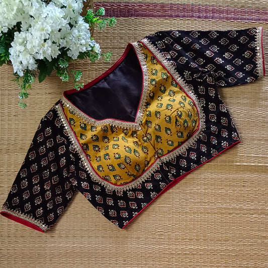 Black & Mustard Ajrak Cotton Blouse (Assorted)