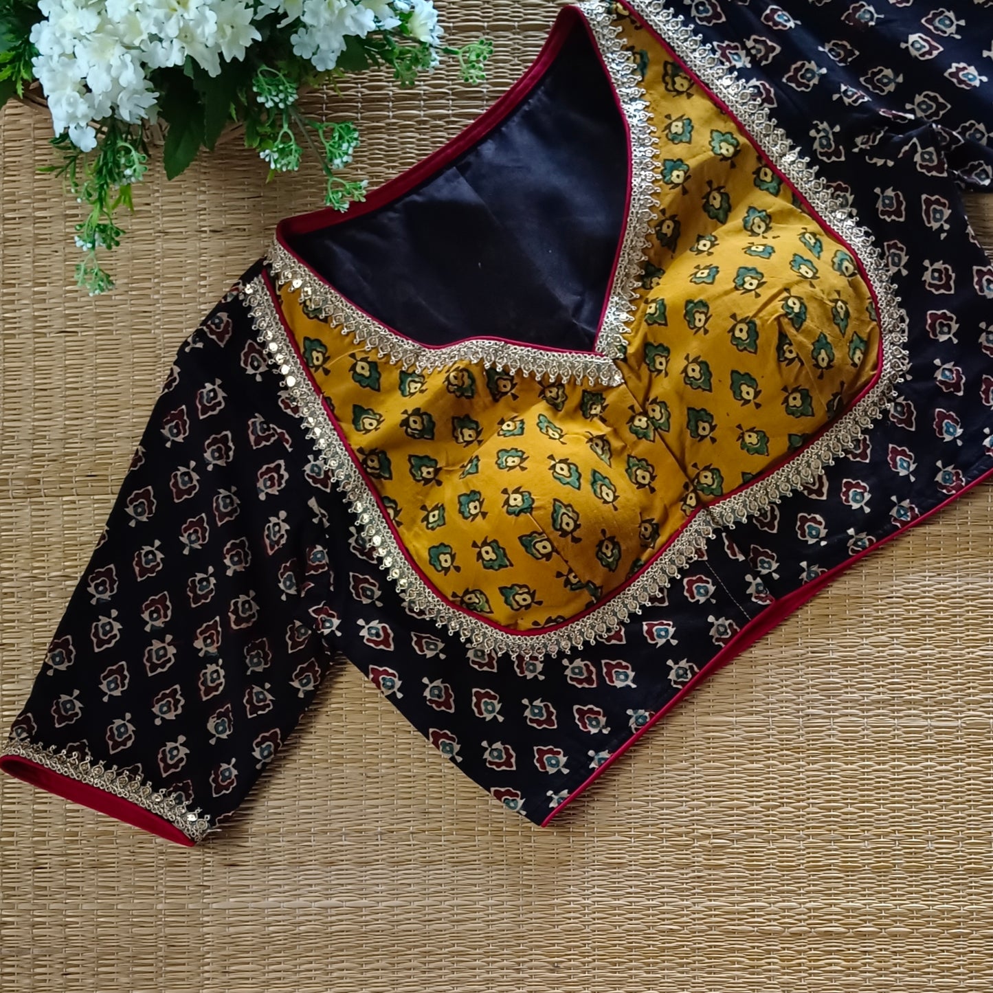 Black & Mustard Ajrak Cotton Blouse (Assorted)