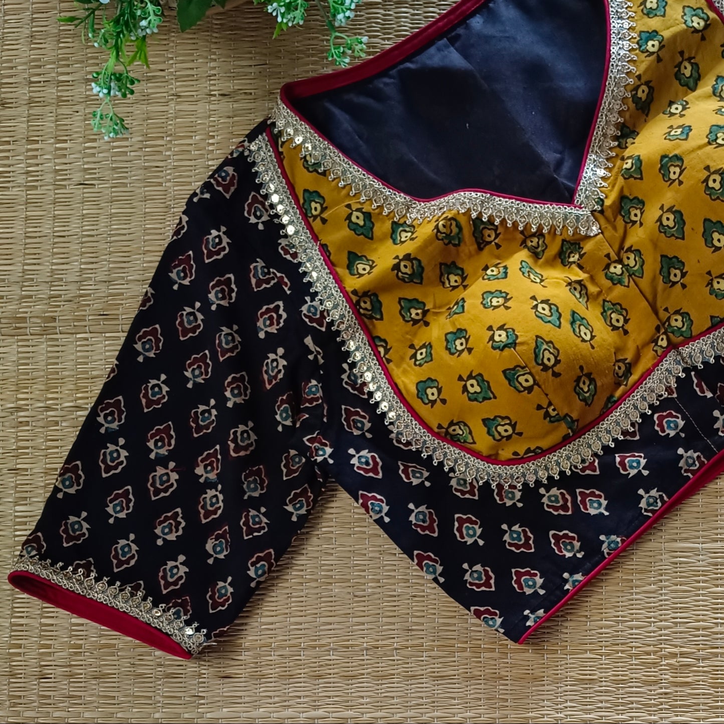 Black & Mustard Ajrak Cotton Blouse (Assorted)