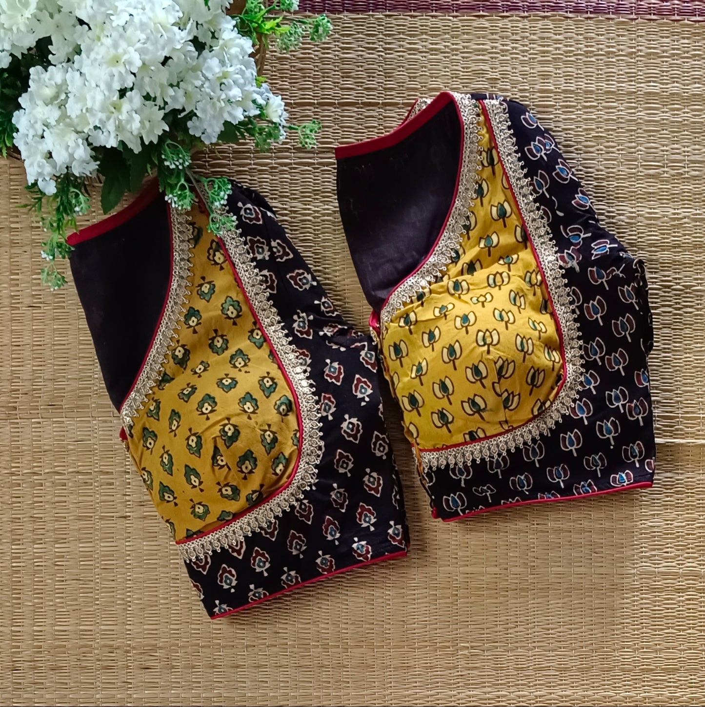 Black & Mustard Ajrak Cotton Blouse (Assorted)