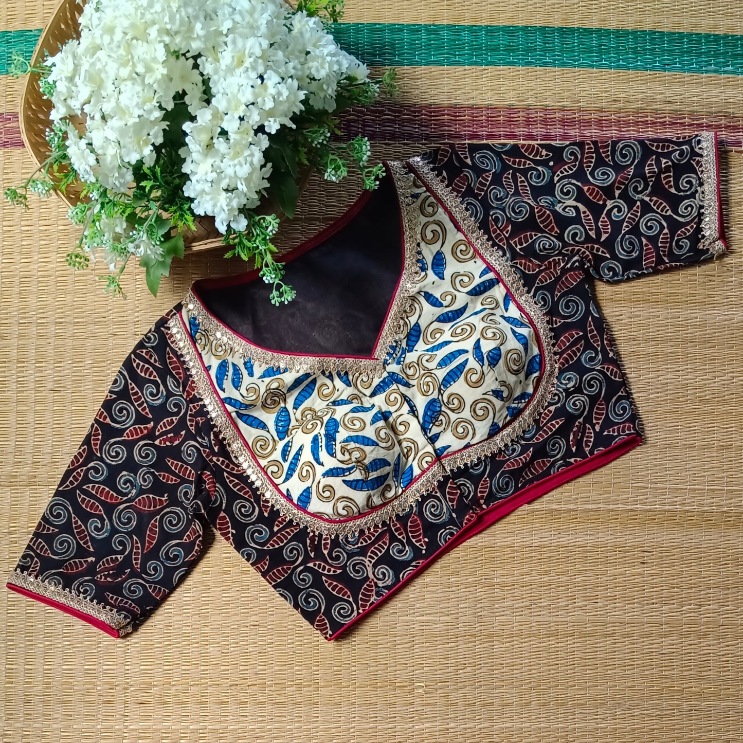 Black & Cream Ajrak Cotton Blouse