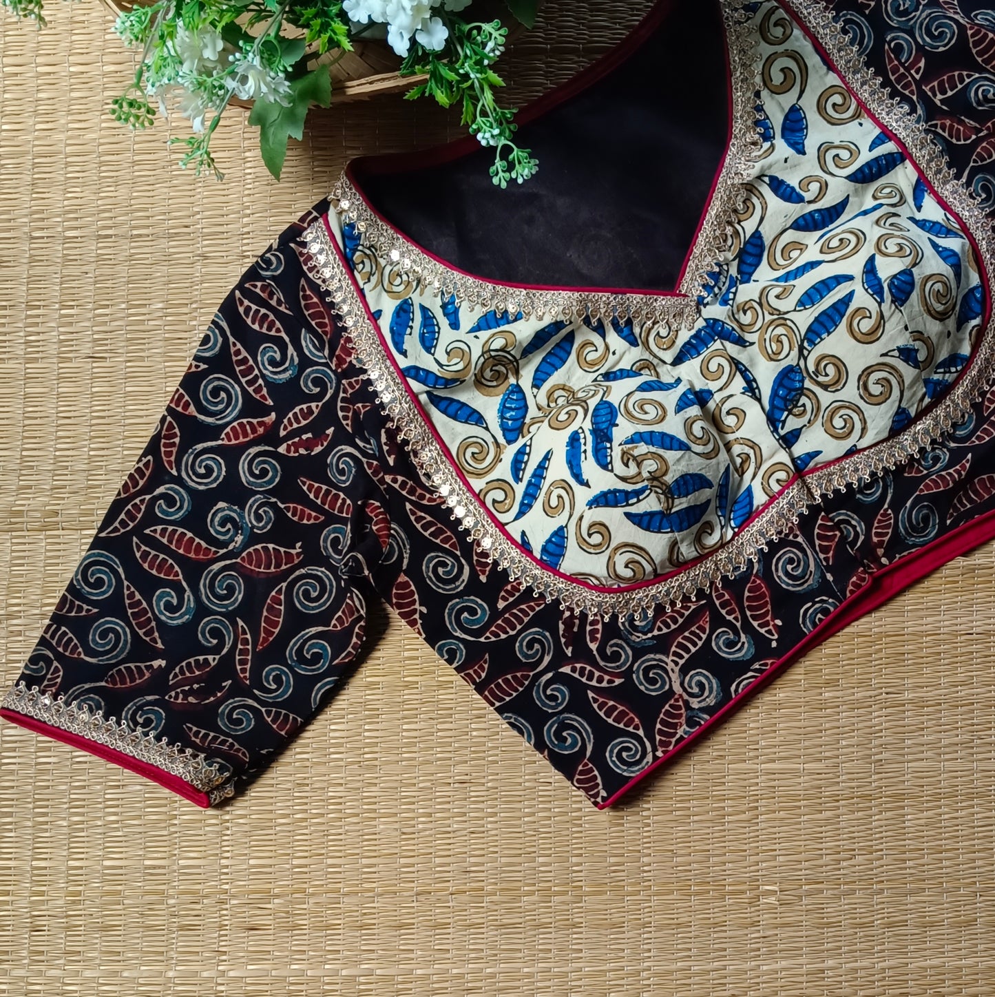 Black & Cream Ajrak Cotton Blouse