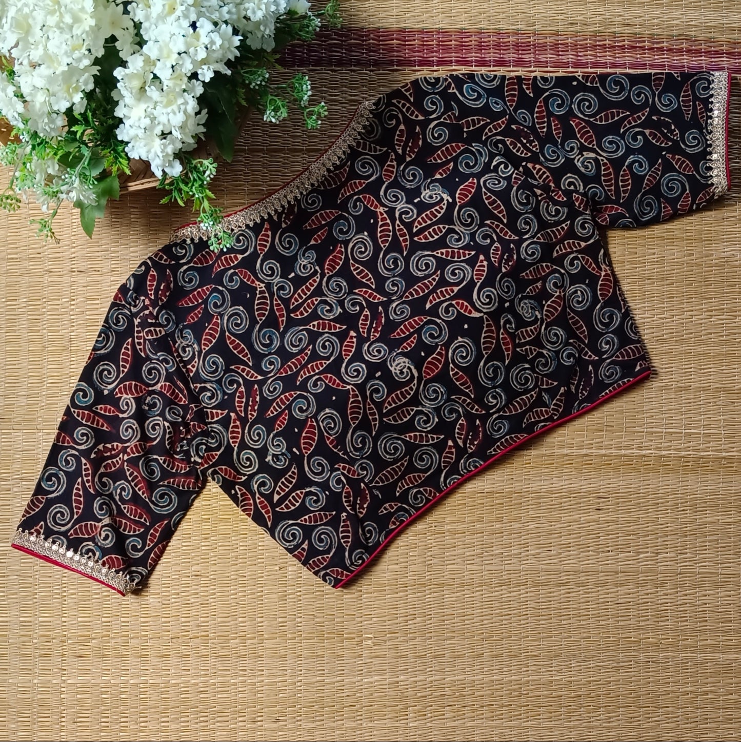 Black & Cream Ajrak Cotton Blouse
