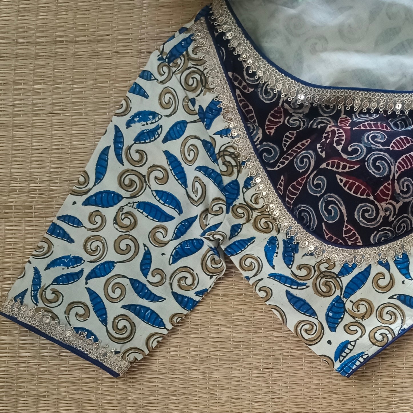 Cream & Black Ajrak Cotton Blouse