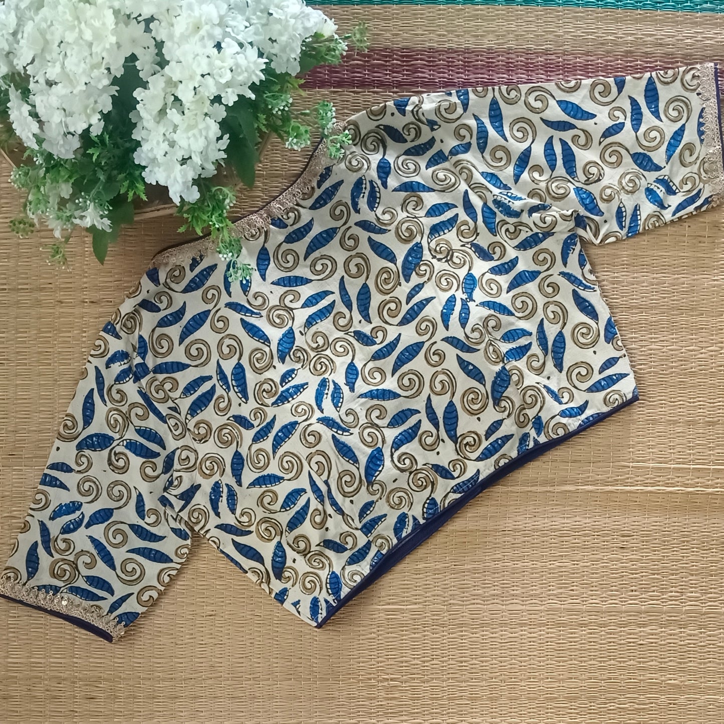 Cream & Black Ajrak Cotton Blouse