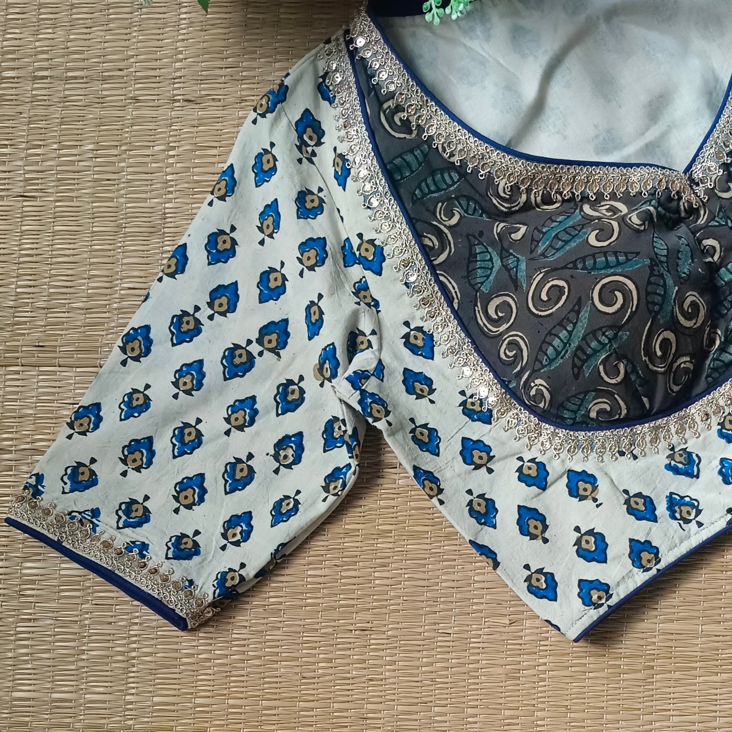 Cream & Grey Ajrak Cotton Blouse