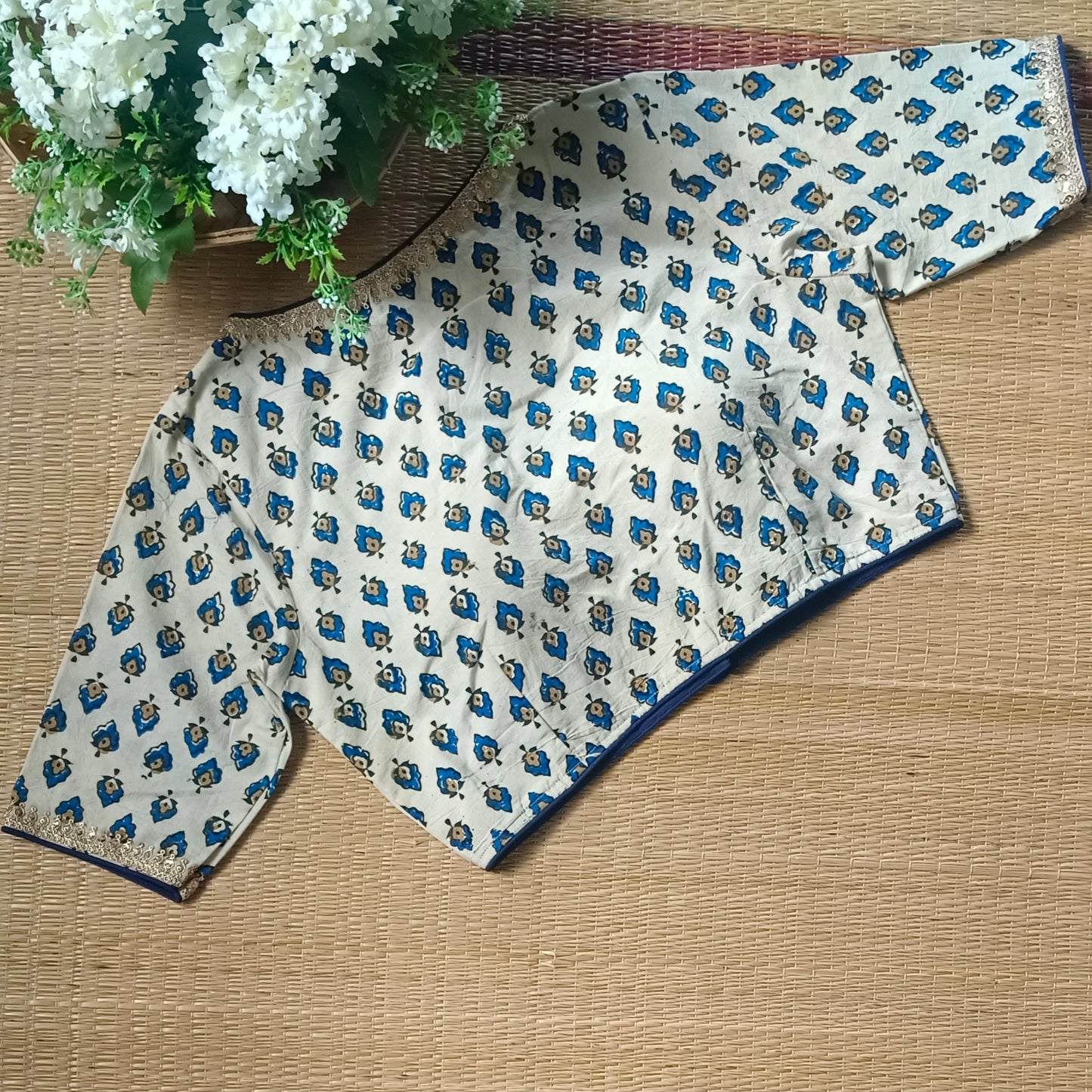Cream & Grey Ajrak Cotton Blouse