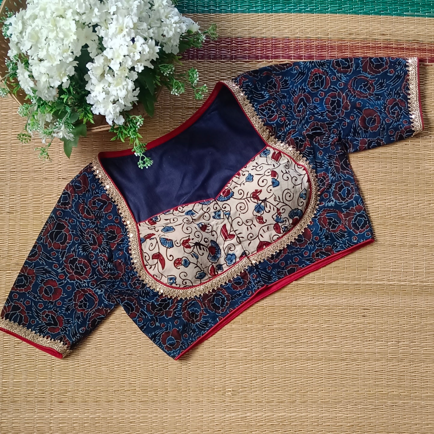 Blue & Cream Ajrak Cotton Blouse (Assorted)