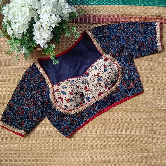 Blue & Cream Ajrak Cotton Blouse (Assorted)
