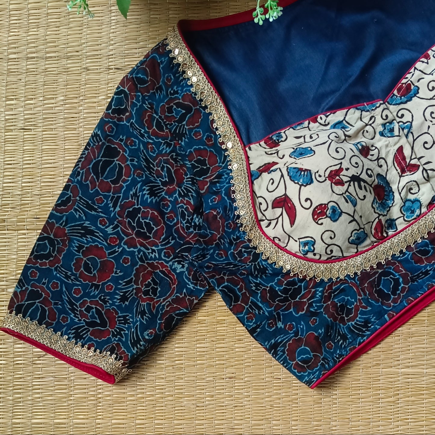 Blue & Cream Ajrak Cotton Blouse (Assorted)