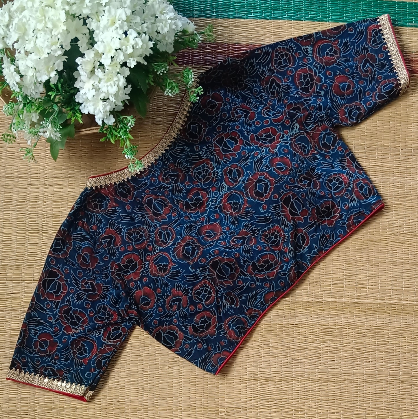 Blue & Cream Ajrak Cotton Blouse (Assorted)
