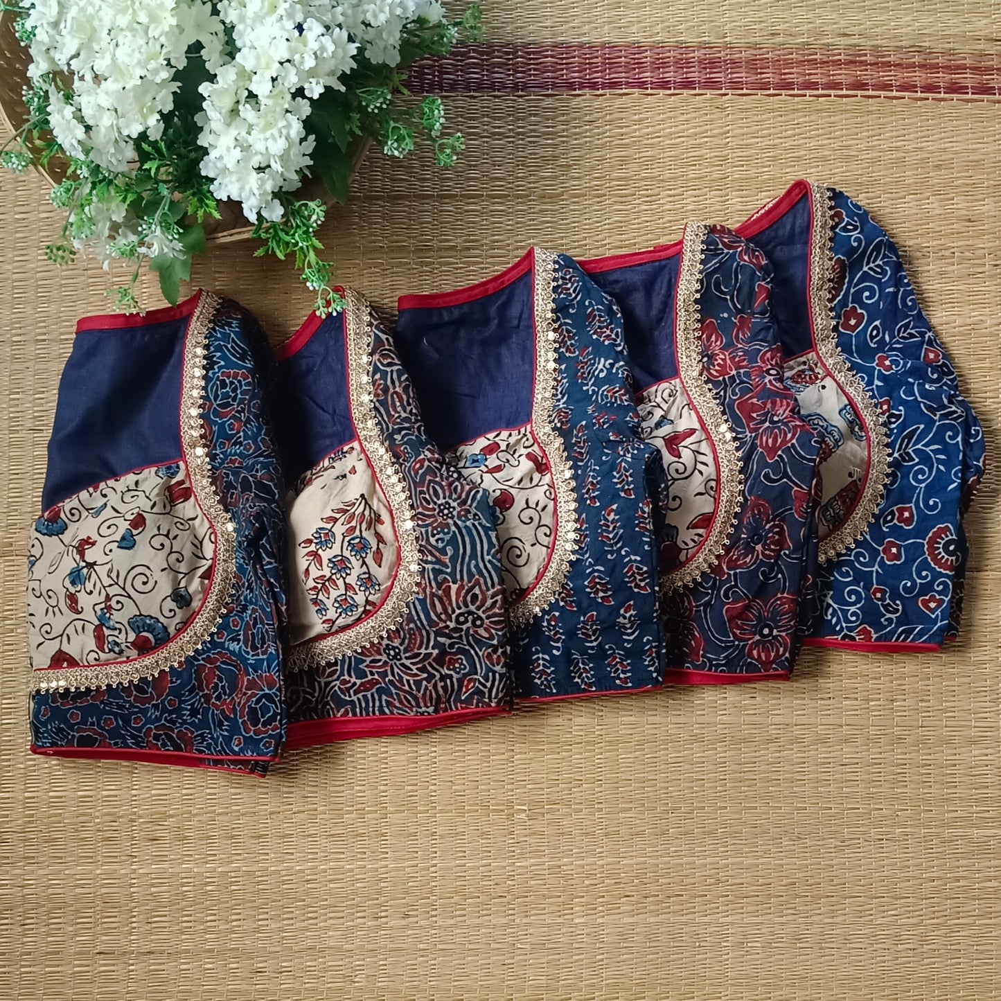 Blue & Cream Ajrak Cotton Blouse (Assorted)