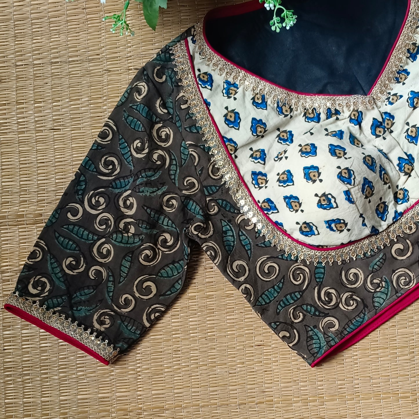 Grey & Cream Ajrak Cotton Blouse