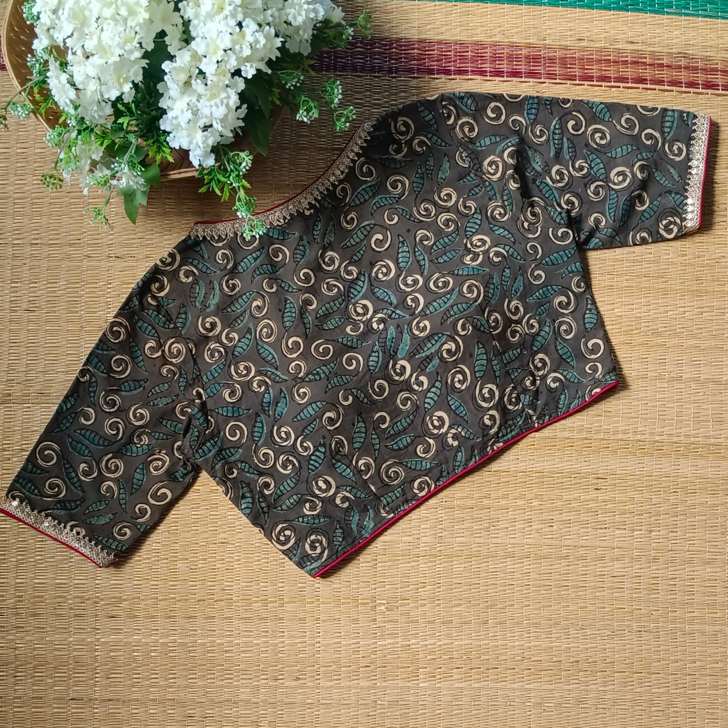 Grey & Cream Ajrak Cotton Blouse