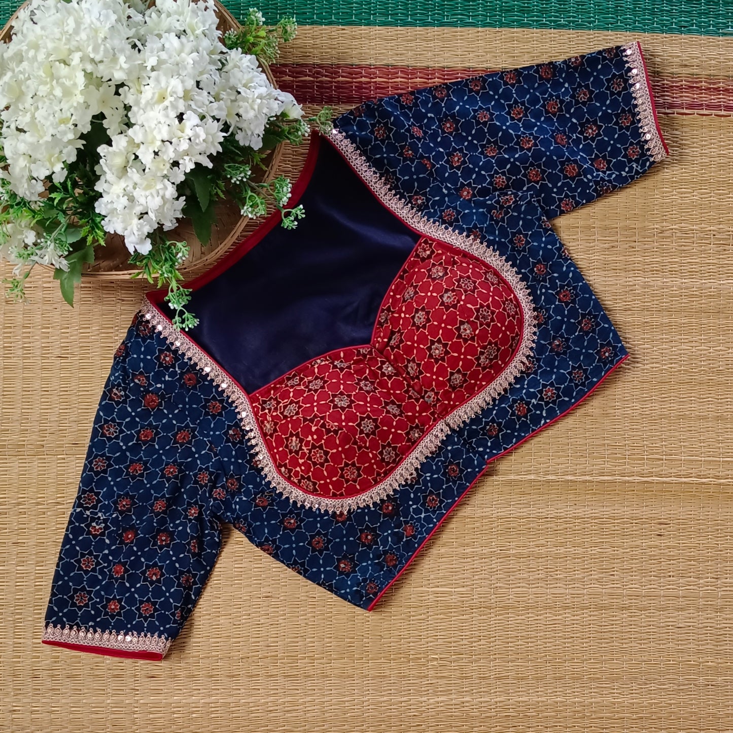 Blue & Maroon Ajrak Cotton Blouse (Assorted)