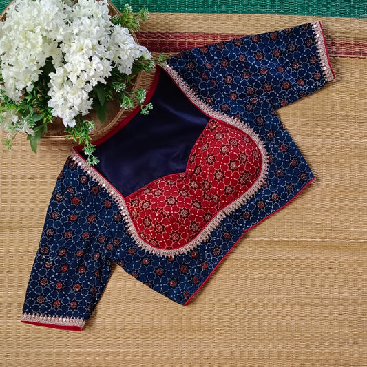 Blue & Maroon Ajrak Cotton Blouse (Assorted)