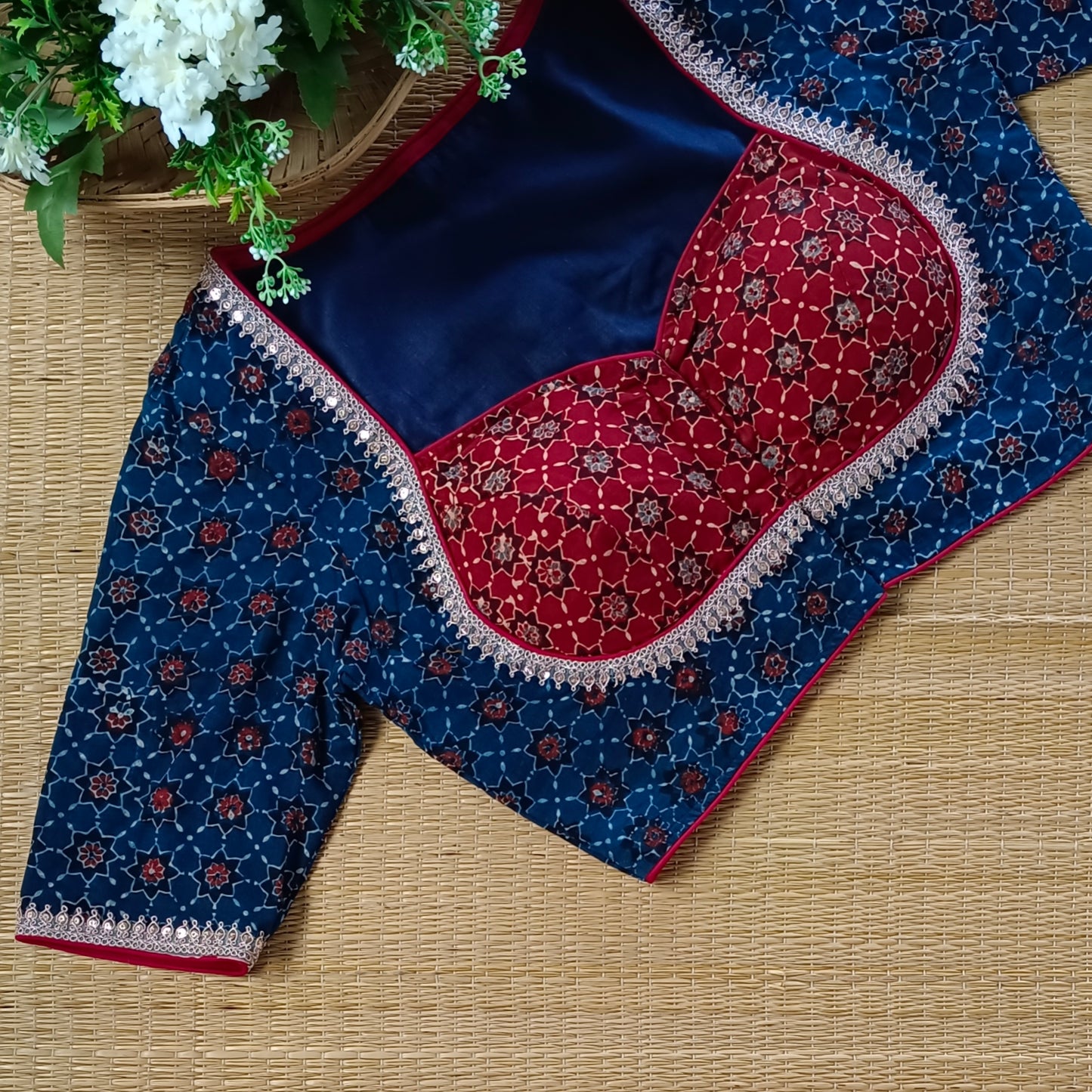 Blue & Maroon Ajrak Cotton Blouse (Assorted)