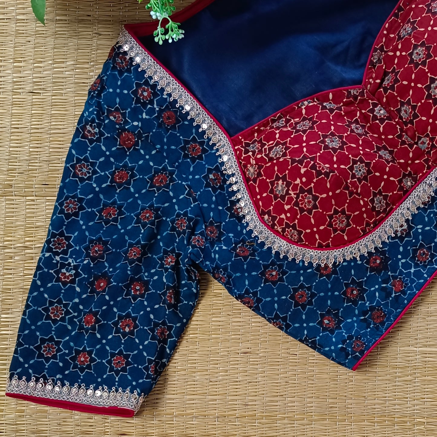 Blue & Maroon Ajrak Cotton Blouse (Assorted)