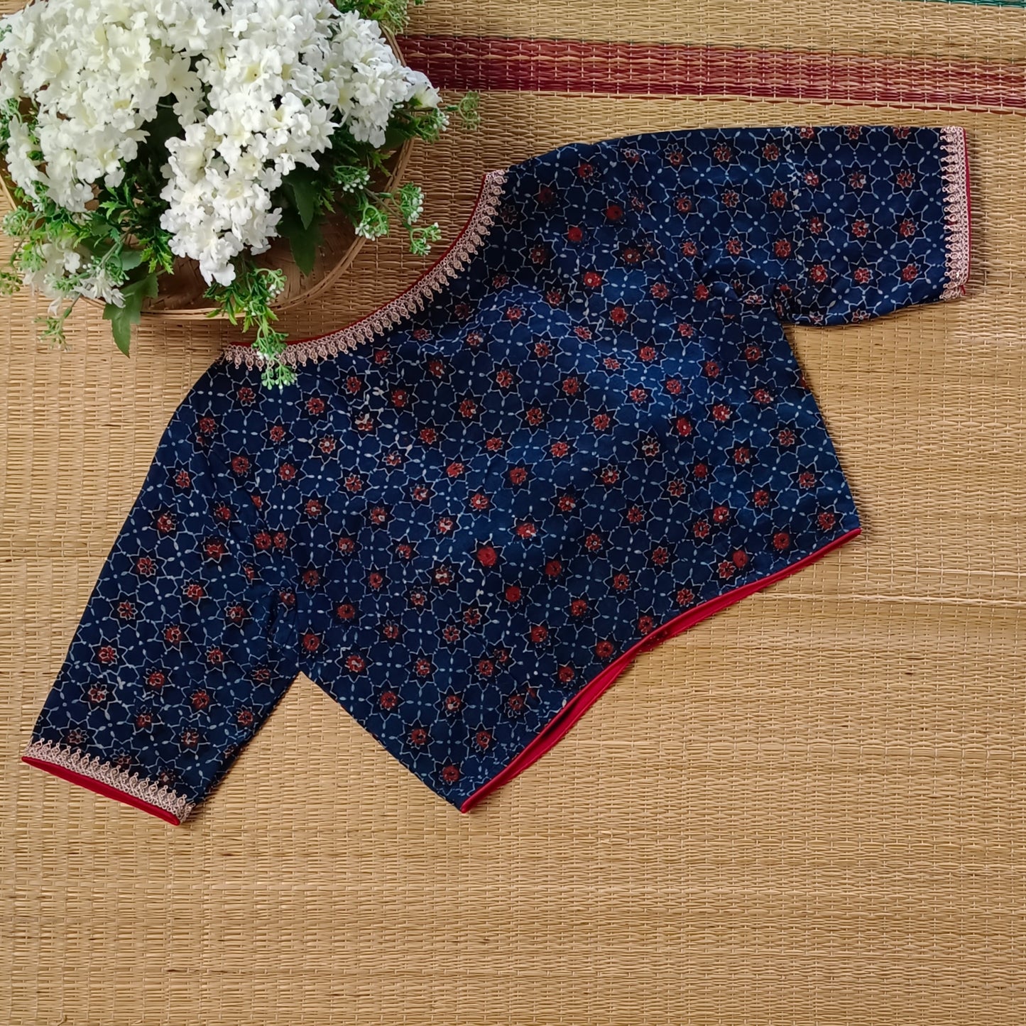 Blue & Maroon Ajrak Cotton Blouse (Assorted)