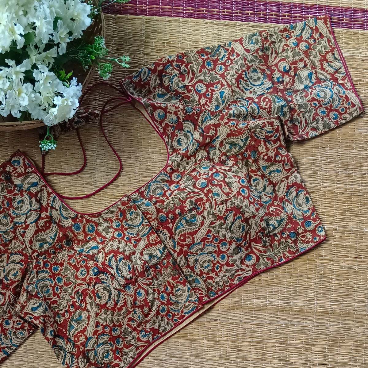 Classic Maroon Kalamkari Cotton Blouse 1