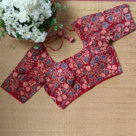 Classic Maroon Kalamkari Cotton Blouse 2