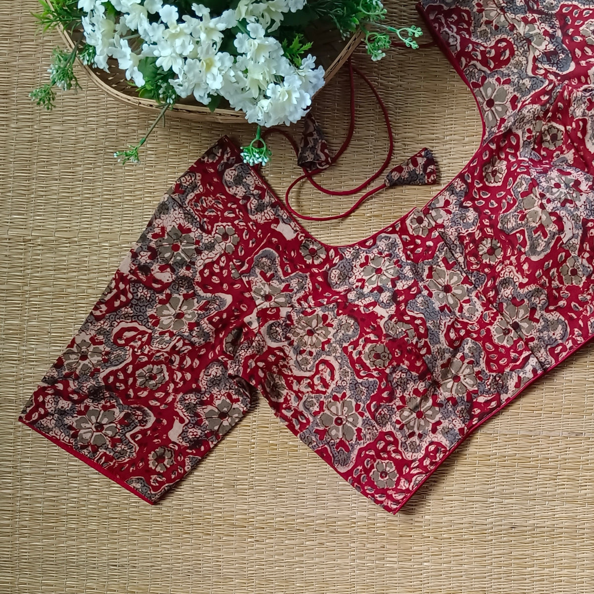 Classic Maroon Kalamkari Cotton Blouse 3