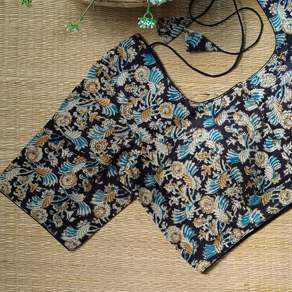Classic Black Kalamkari Cotton Blouse 3