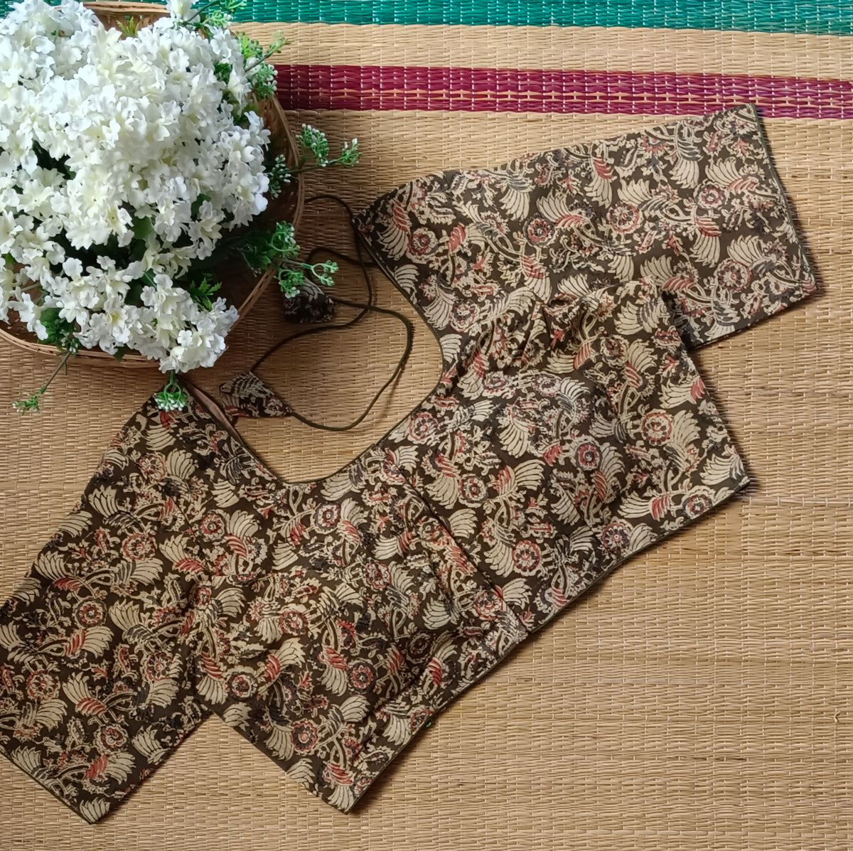Classic Mehendi Green Kalamkari Cotton Blouse 1