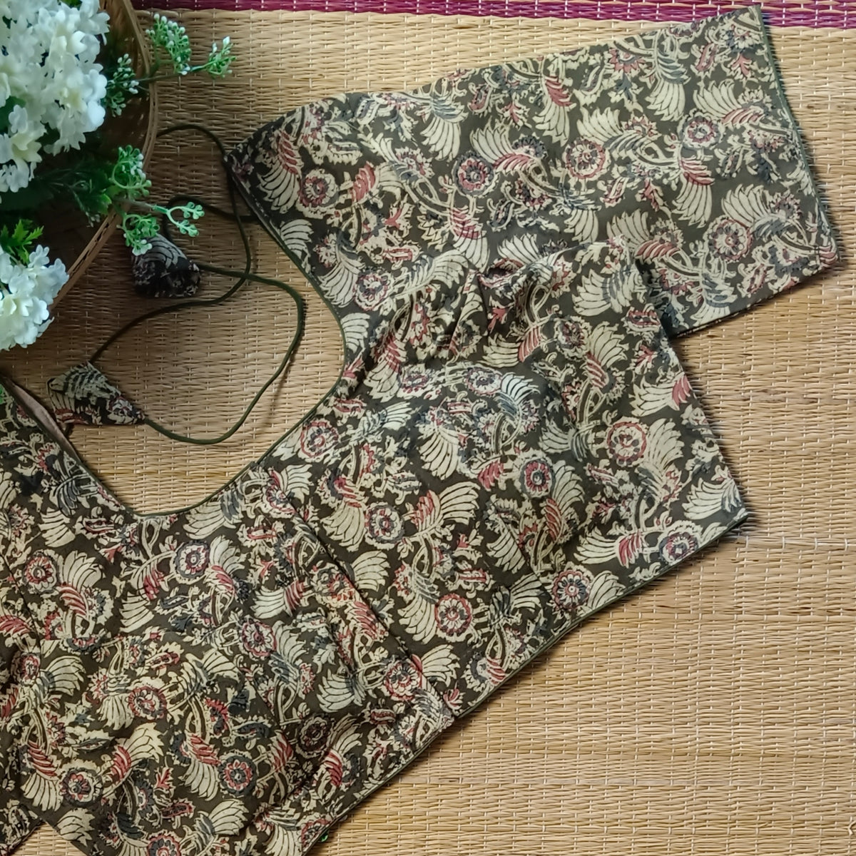 Classic Mehendi Green Kalamkari Cotton Blouse 1