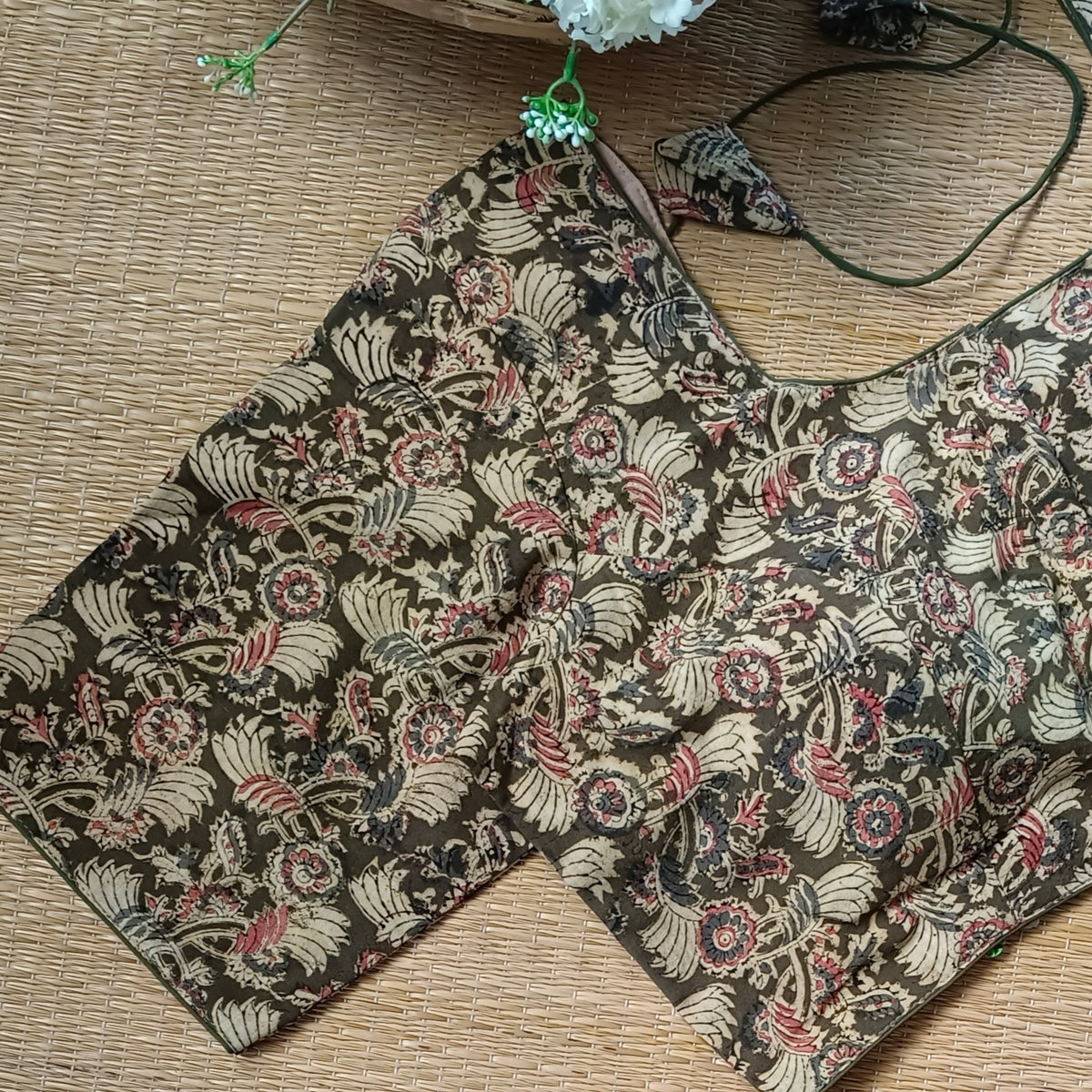 Classic Mehendi Green Kalamkari Cotton Blouse 1