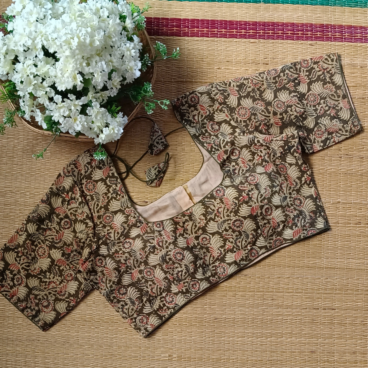 Classic Mehendi Green Kalamkari Cotton Blouse 1