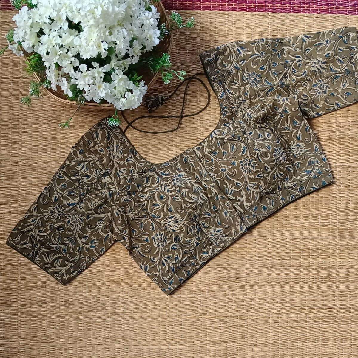 Classic Mehendi Green Kalamkari Cotton Blouse 2