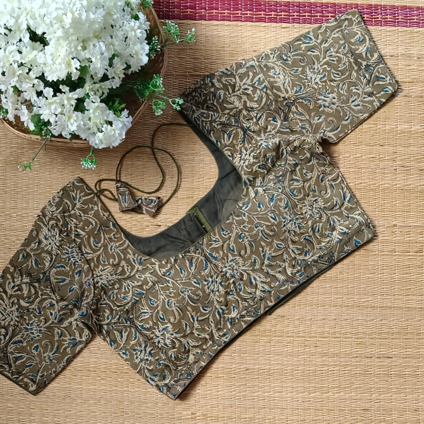 Classic Mehendi Green Kalamkari Cotton Blouse 2