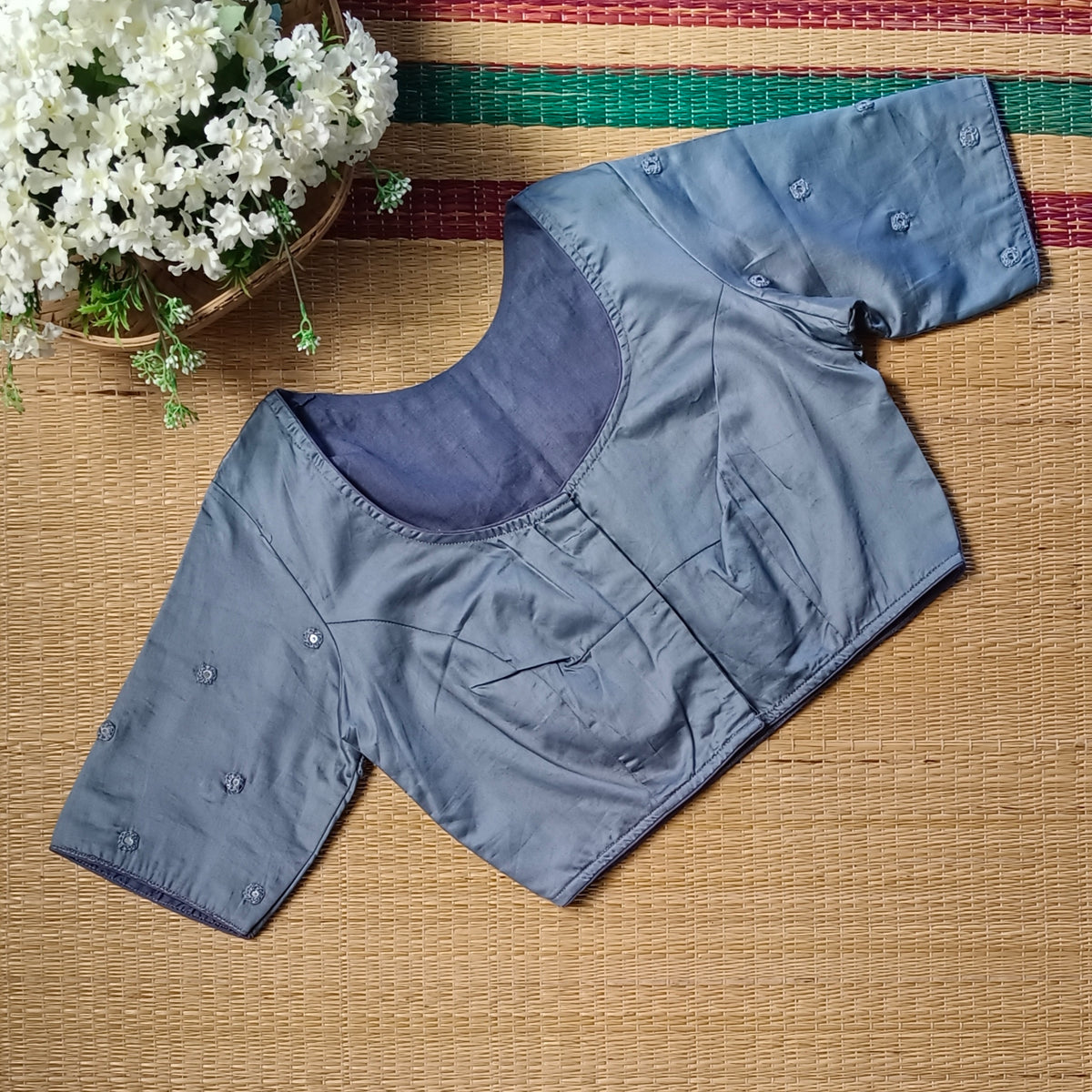 Grey Mirror Handwork Blouse