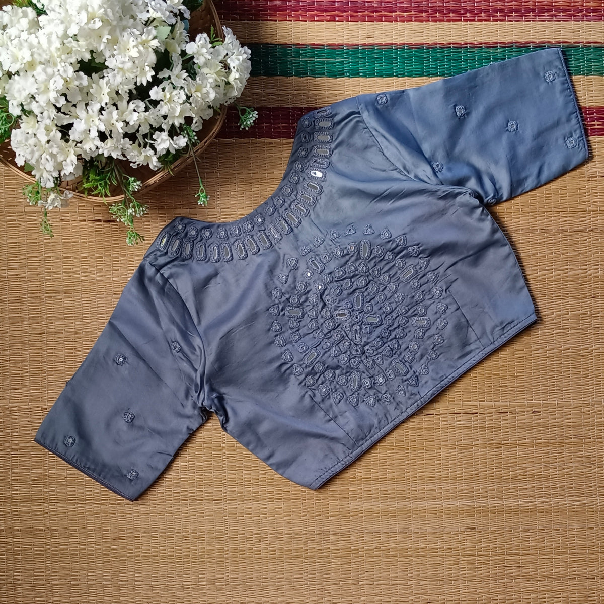 Grey Mirror Handwork Blouse