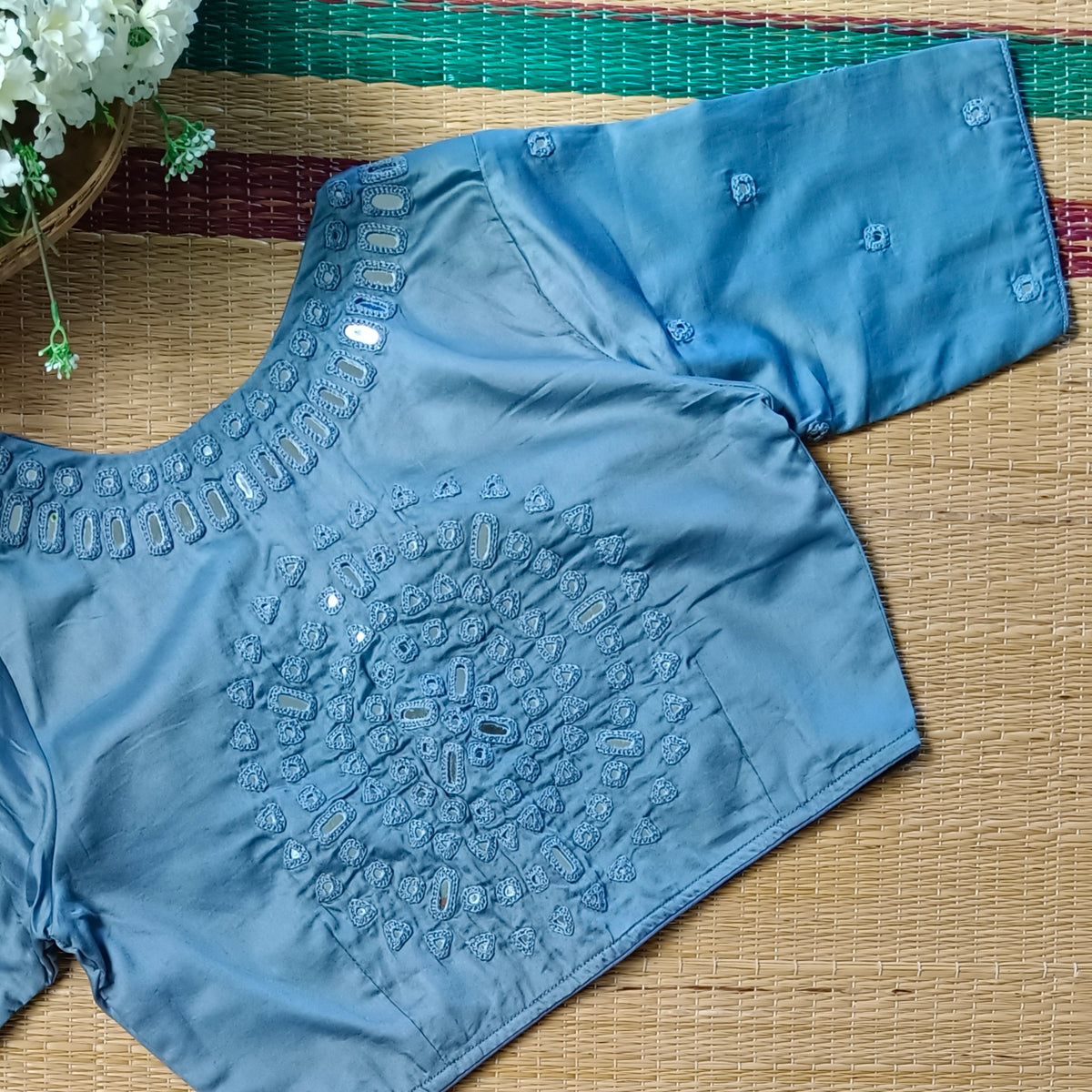 Grey Mirror Handwork Blouse