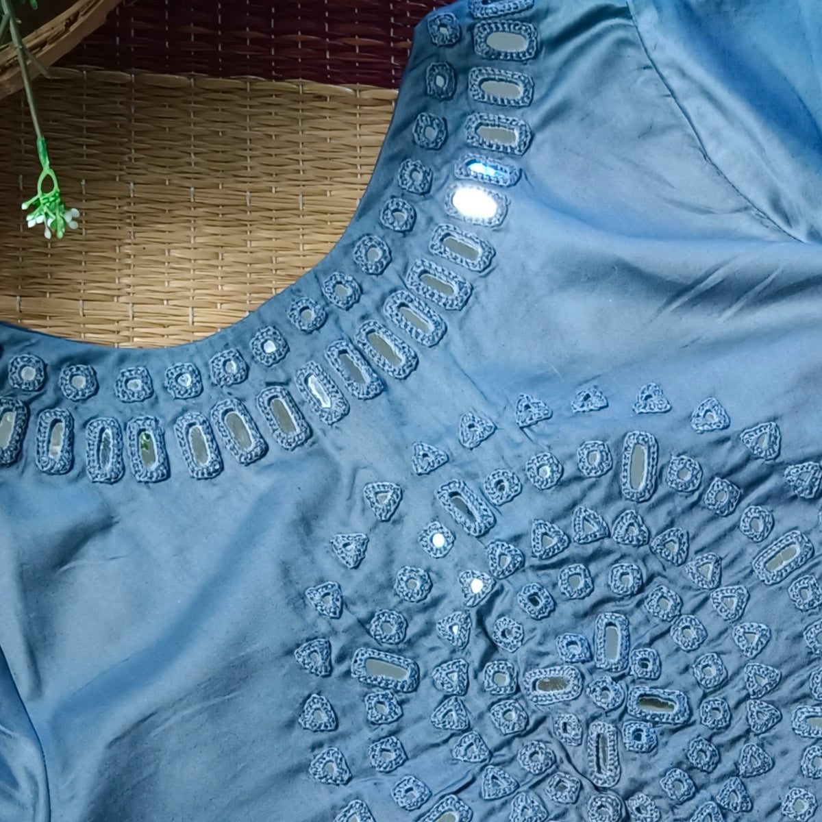 Grey Mirror Handwork Blouse