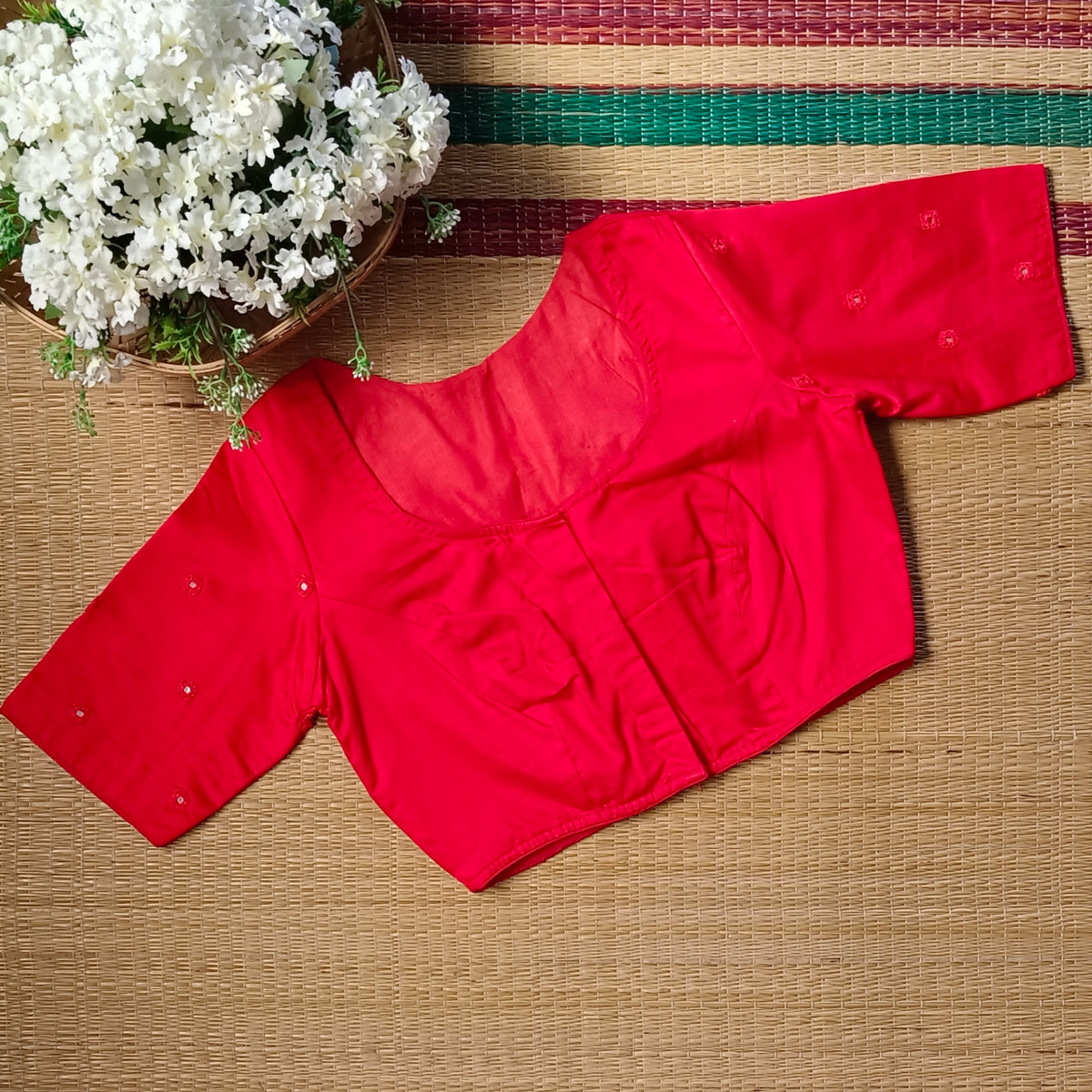 Red Mirror Handwork Blouse
