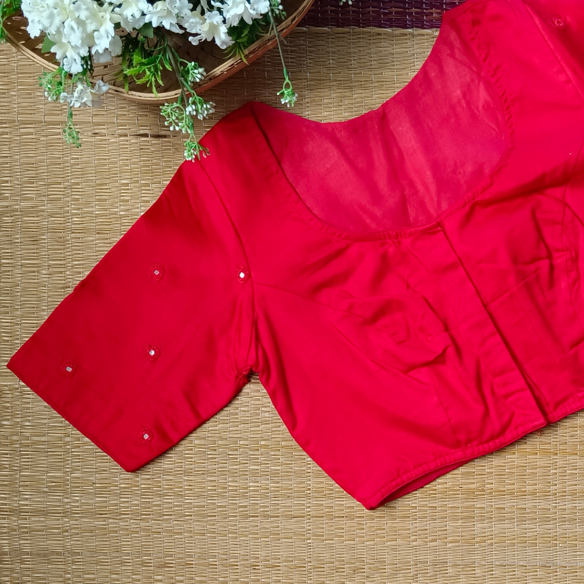 Red Mirror Handwork Blouse
