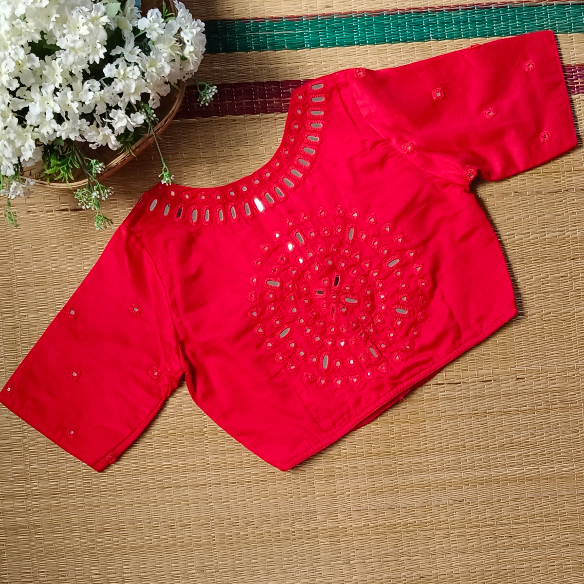 Red Mirror Handwork Blouse